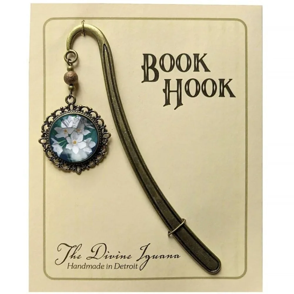 Paperwhite Narcissus‎ Flowers Bookmark - Vintage Bronze & Glass Floral Book Hook